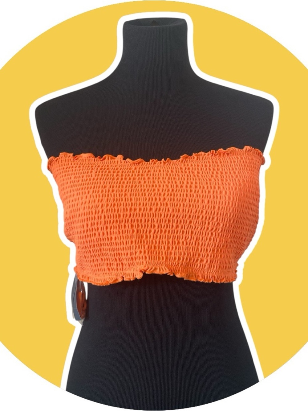 Hollister Orange Paradise Smocked Bikini Top